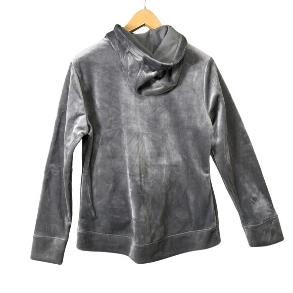 Time & Tru Velour Full Zip Hooded Sweater Womens Sz Small (4-6) Gray‎ Glam Comfy - Picture 7 of 7